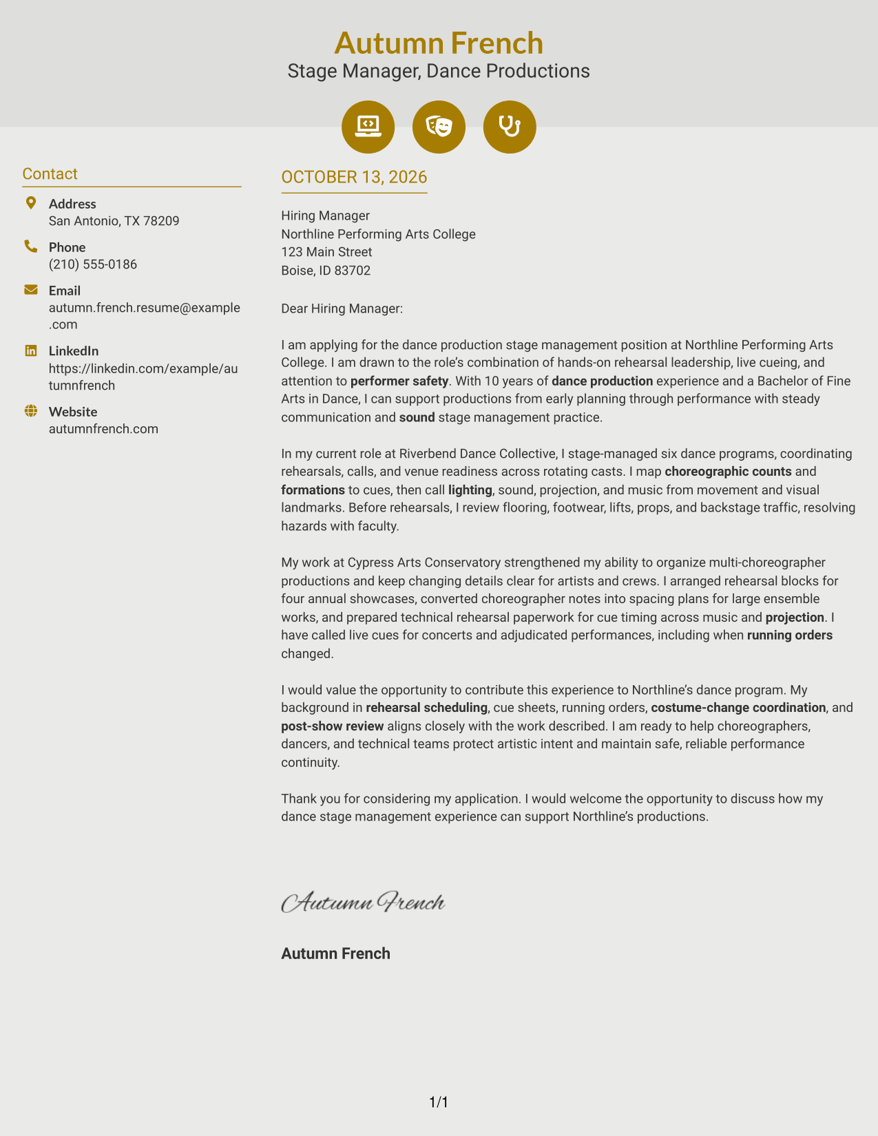 Cover Letter Example Page 1