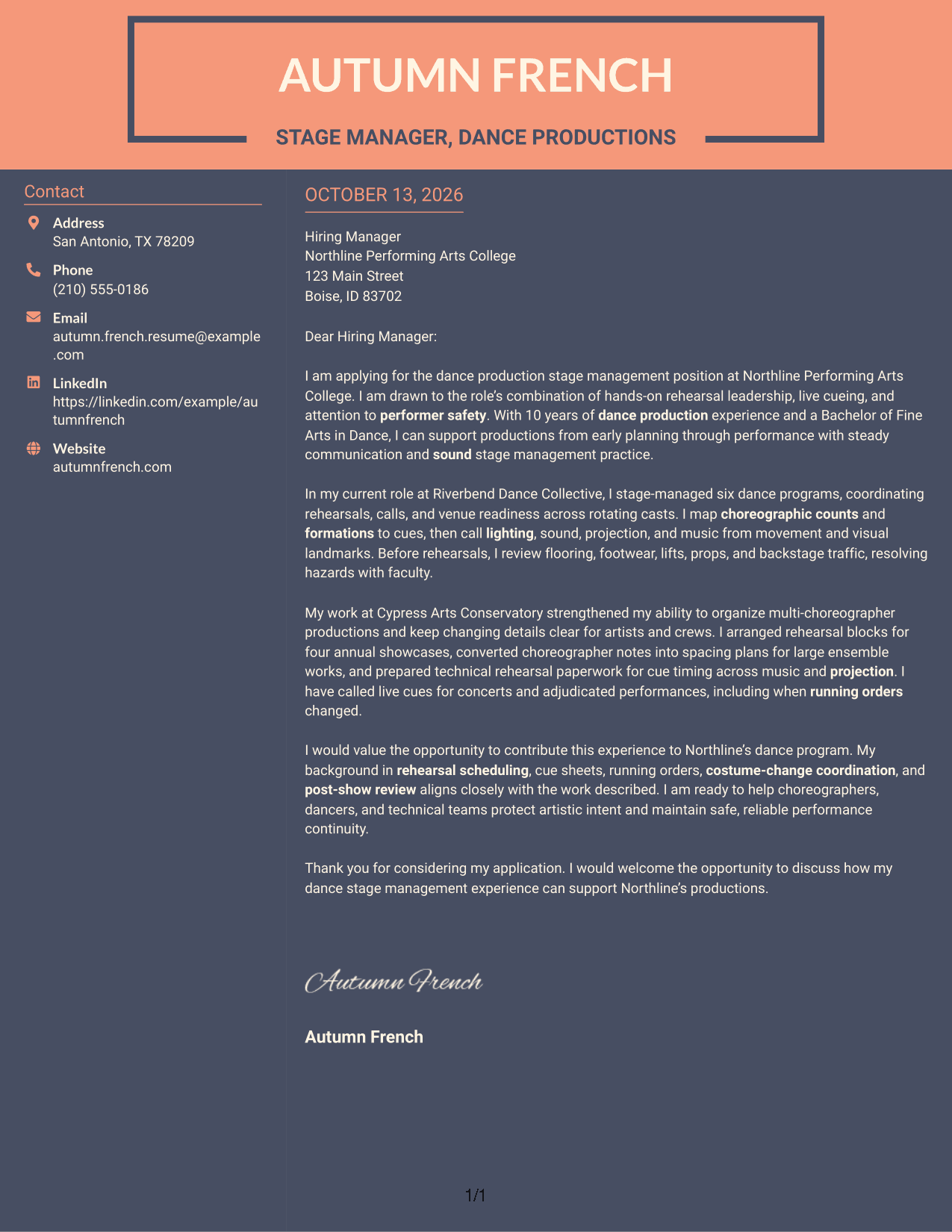 Cover Letter Example Page 1