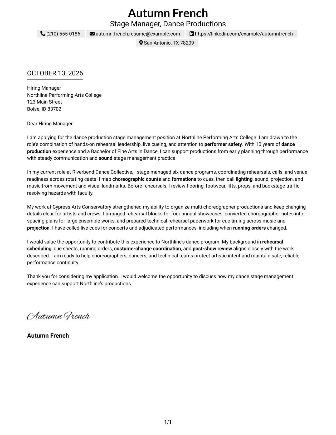 Text/Fang Style Cover Letter Preview
