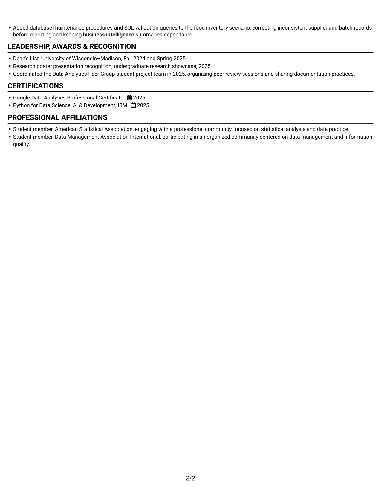 Resume example — page 2
