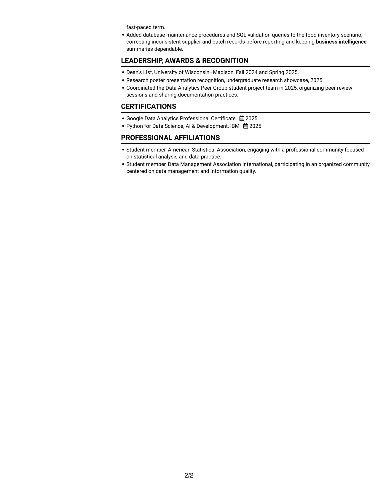 Resume example — page 2