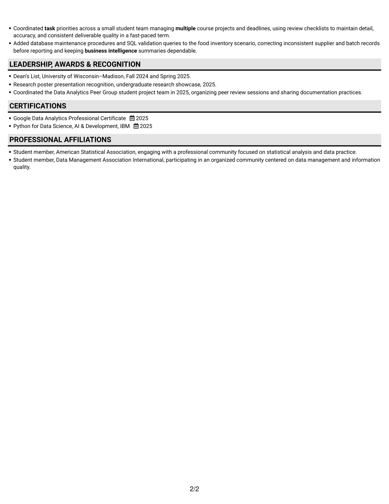 Resume example — page 2