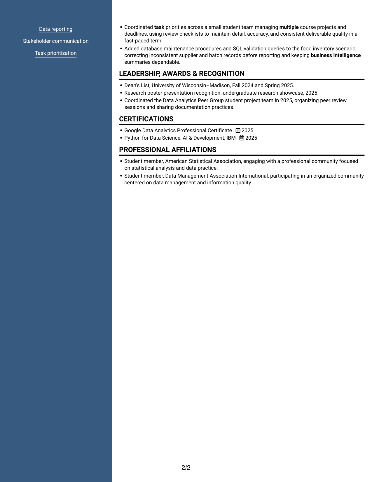 Resume example — page 2