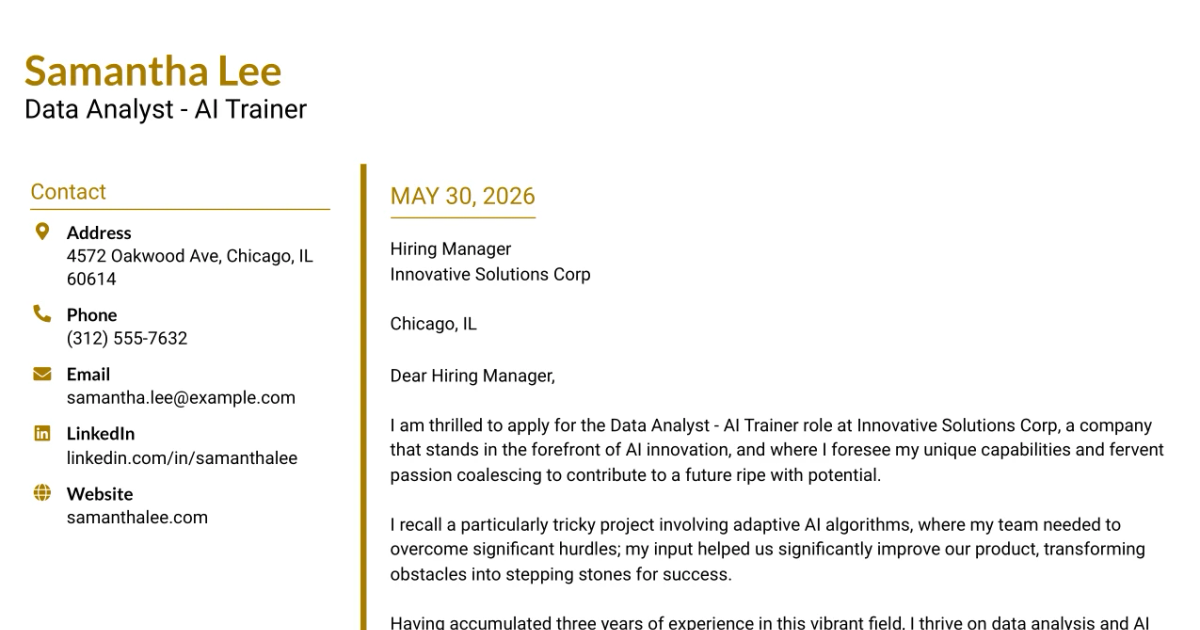 30+ Data Analyst - AI Trainer Cover Letter Templates with Example 2026