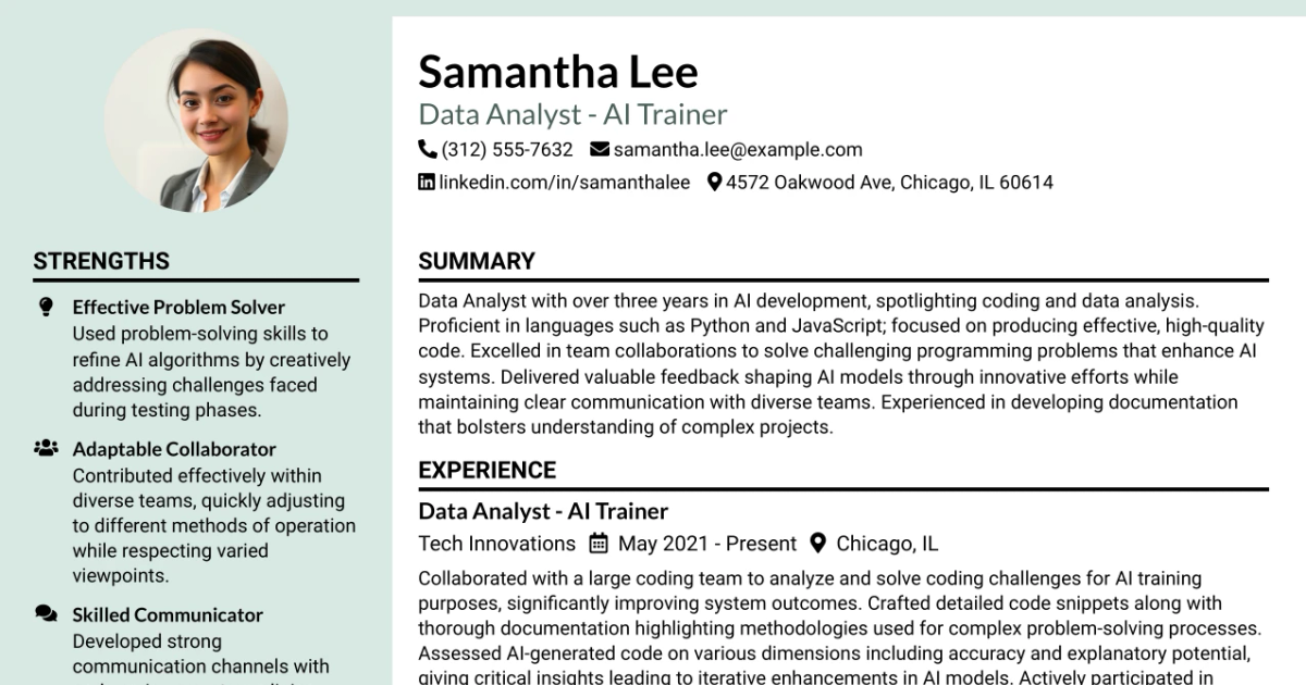33 Data Analyst - AI Trainer Resume Templates with Example 2026 (ATS-Optimized)