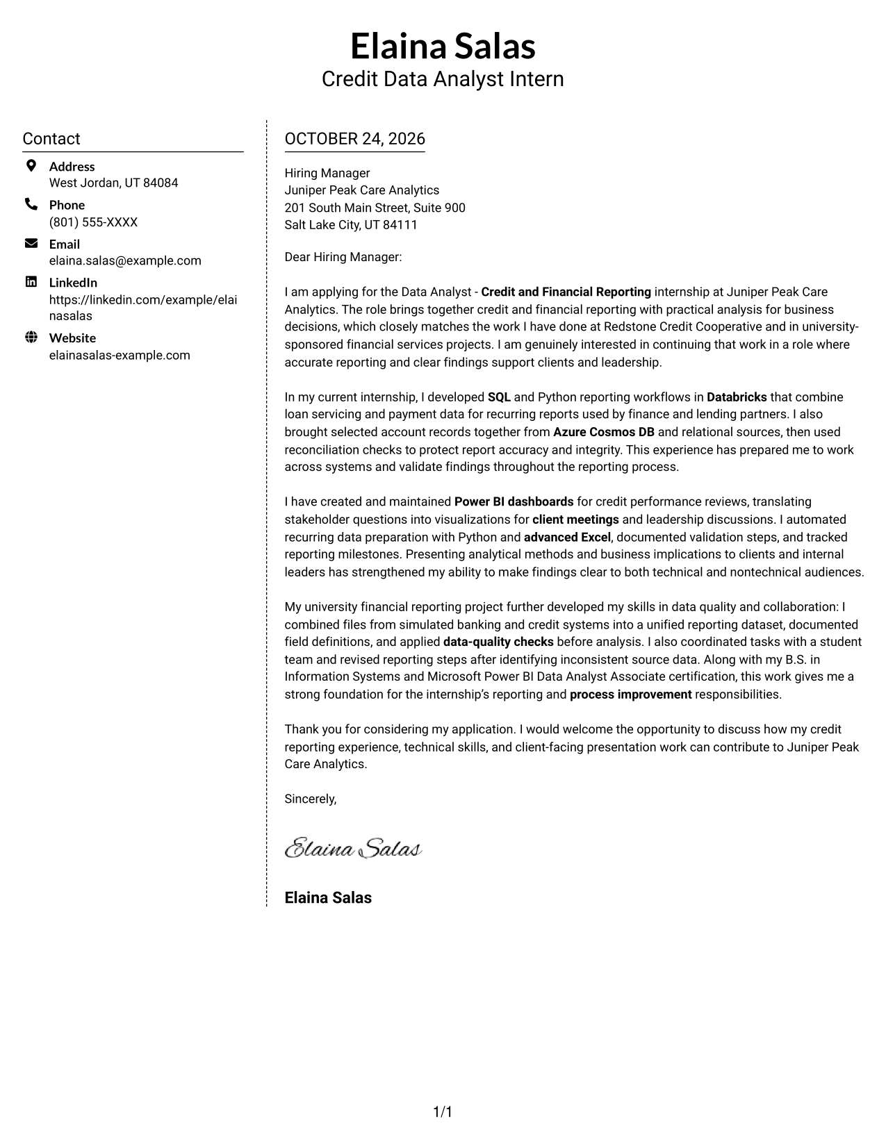 Cover letter example — page 1