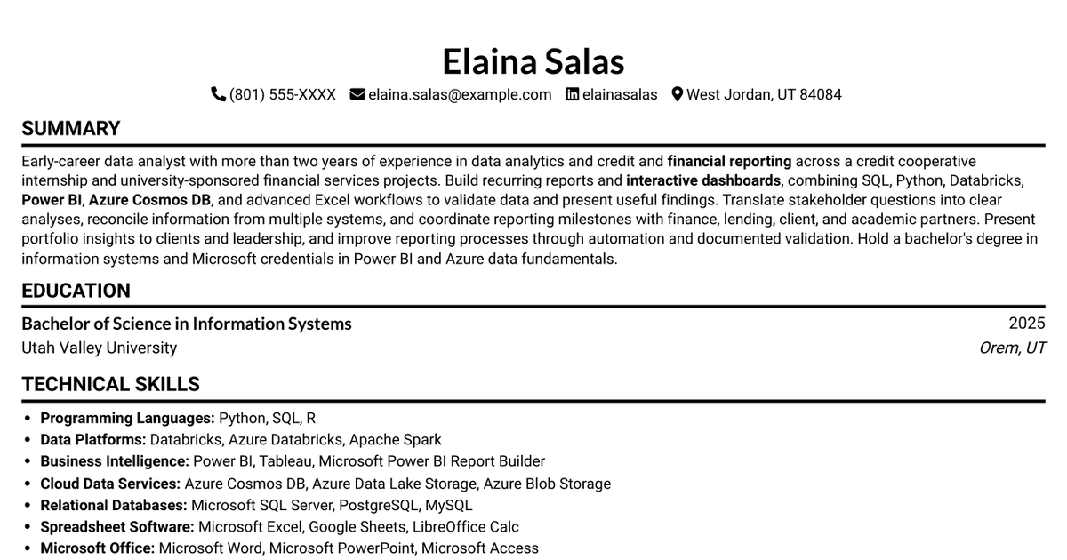 Data Analyst - Credit and Financial Reporting Resume