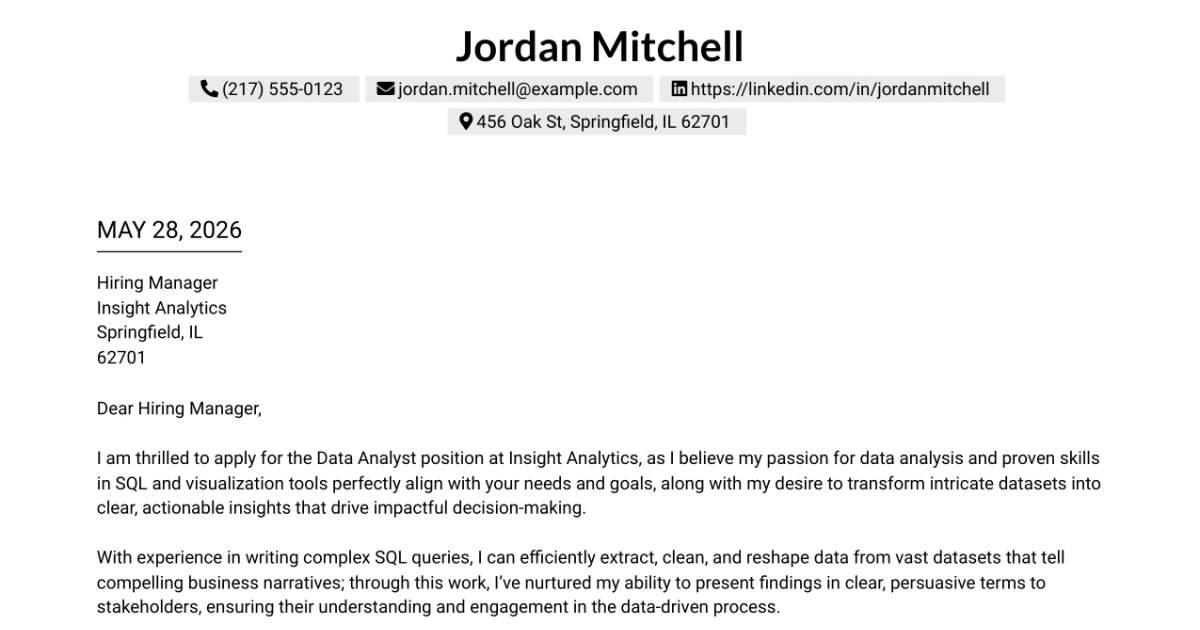 30+ Data Analyst (Entry / Mid-Level) Cover Letter Templates with Example 2026