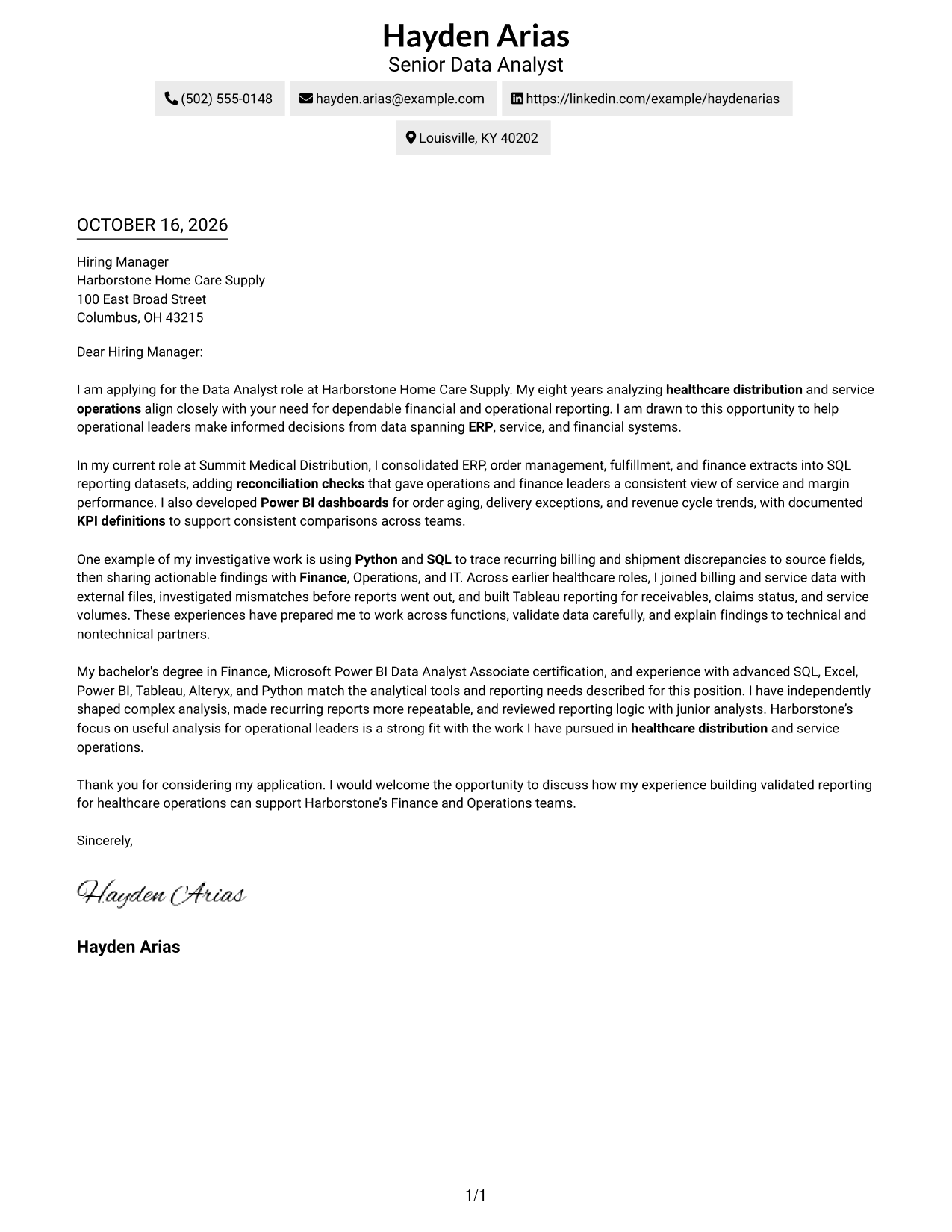 Cover letter example — page 1