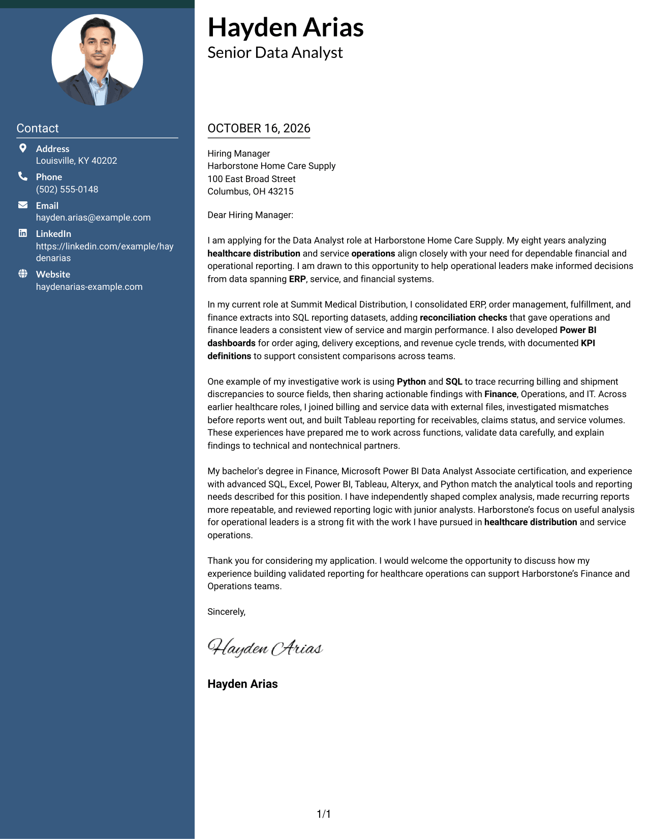 Cover letter example — page 1