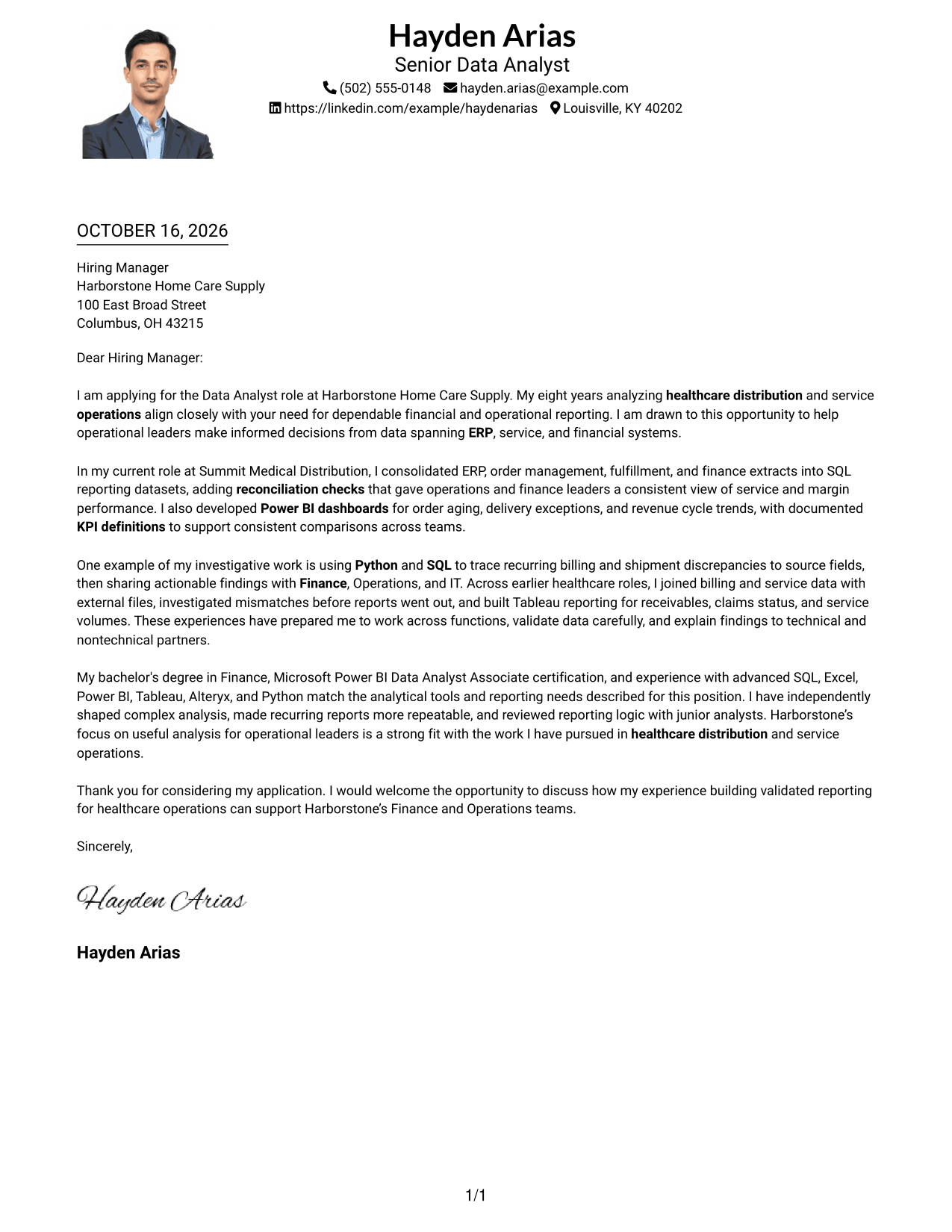 Cover letter example — page 1