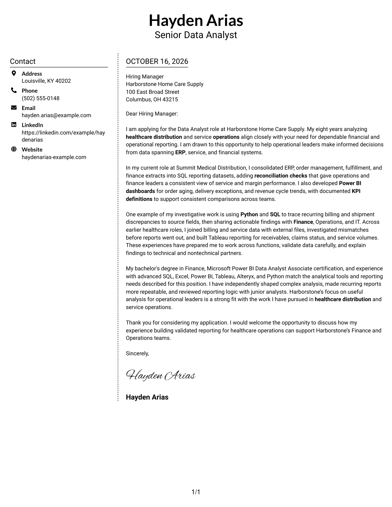 Cover letter example — page 1