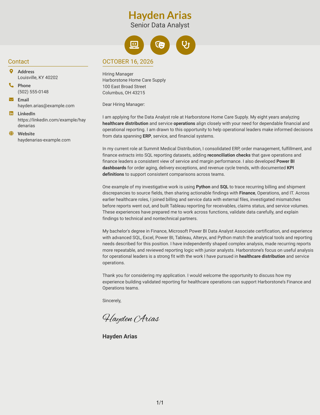 Cover letter example — page 1