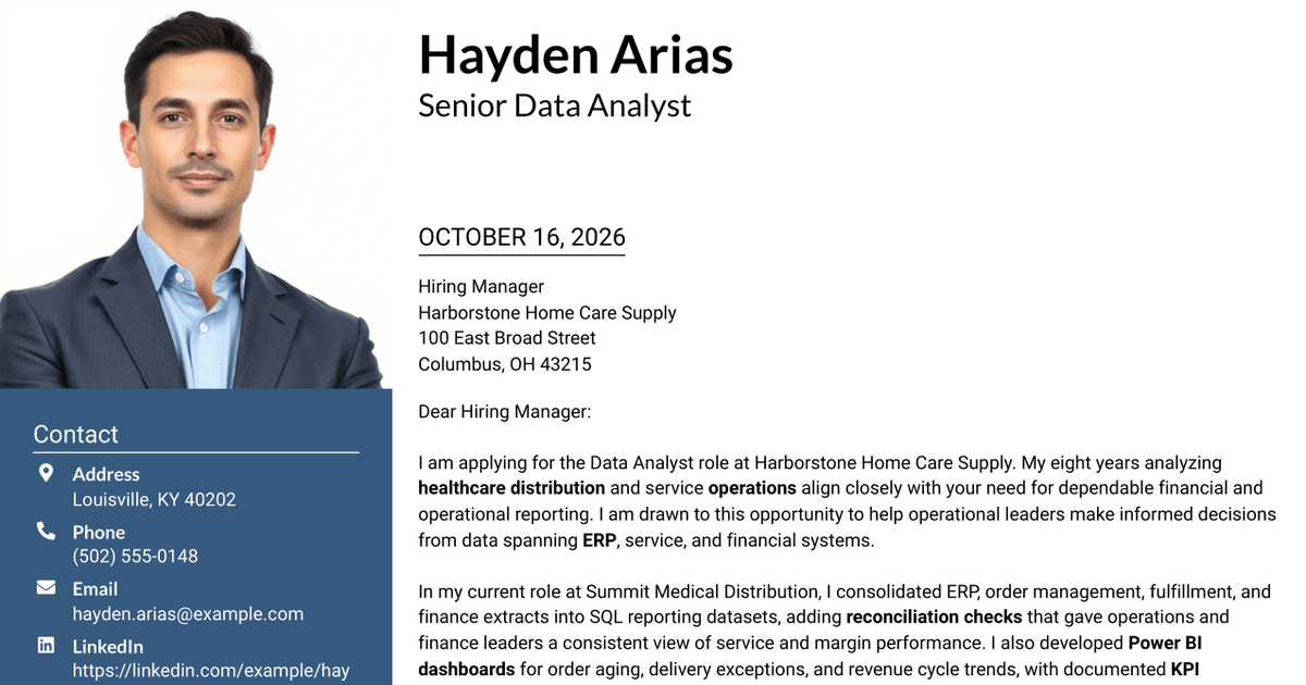 7 Data Analyst - Financial and Operational Analytics Cover Letter Templates with Example
