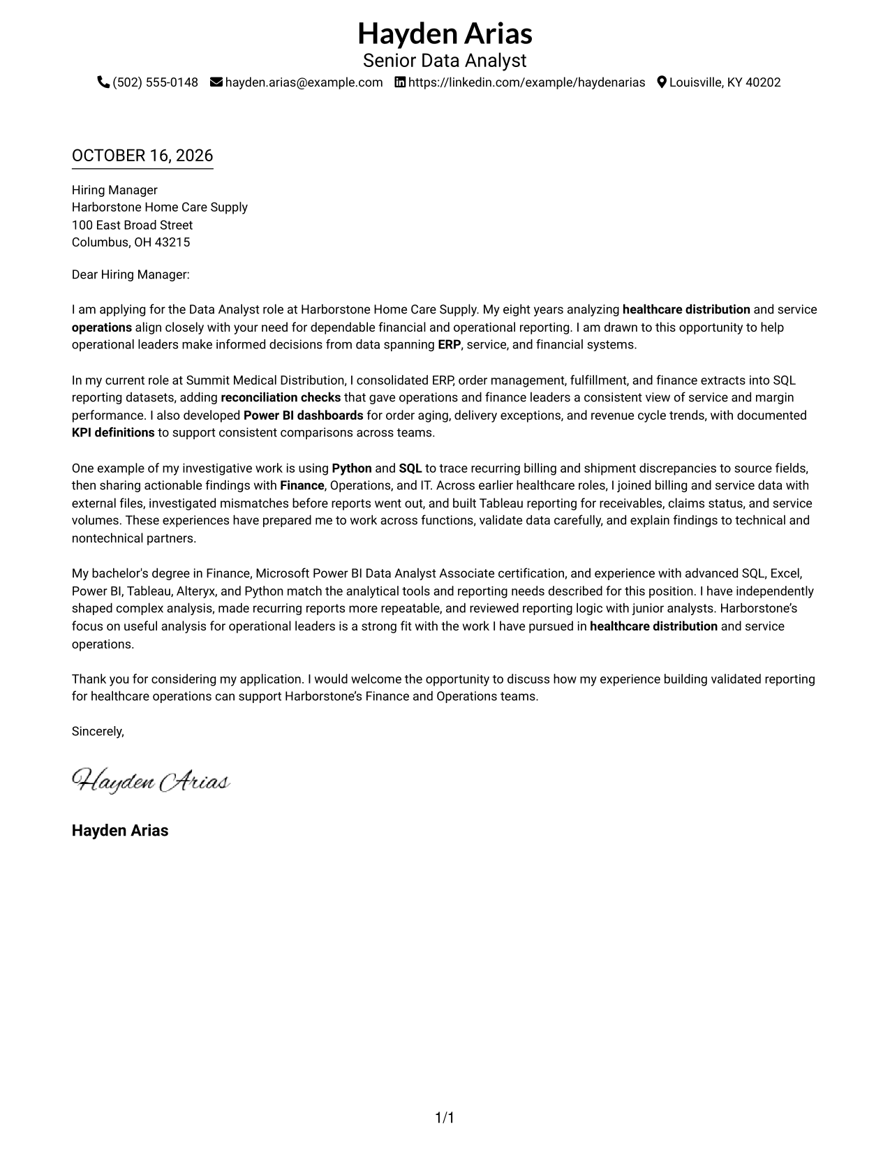 Cover letter example — page 1