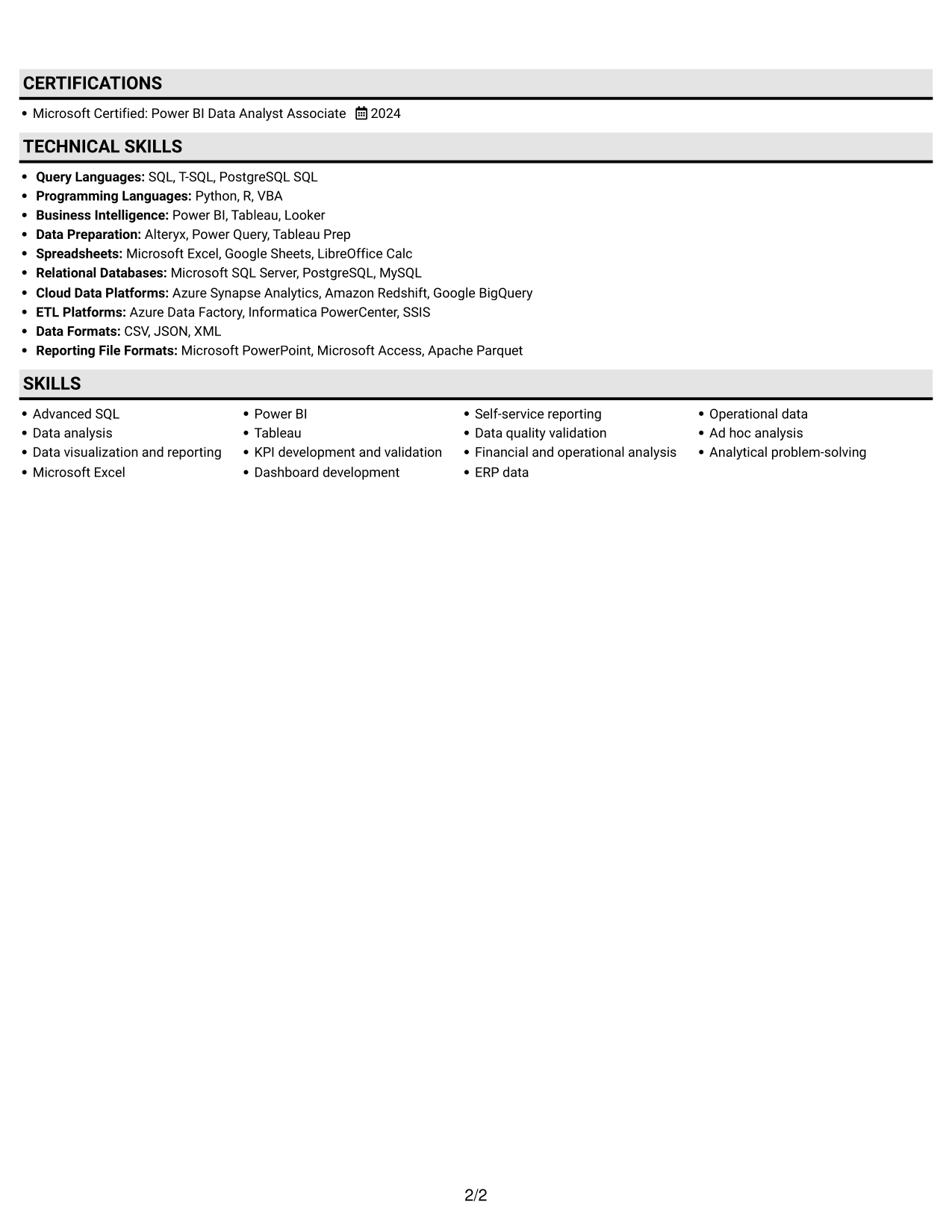 Resume example — page 2