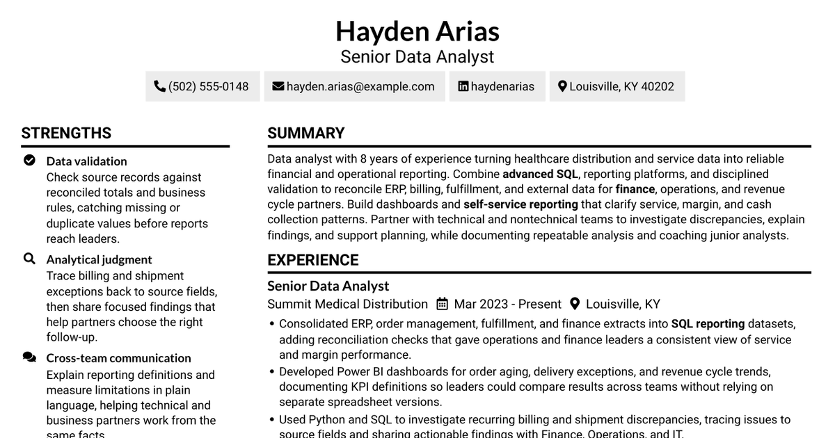 7 Data Analyst - Financial and Operational Analytics Resume Templates with Example