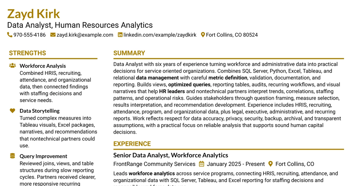 33 Data Analyst - Human Resources Analytics Resume Templates with Example 2026 (ATS-Optimized)