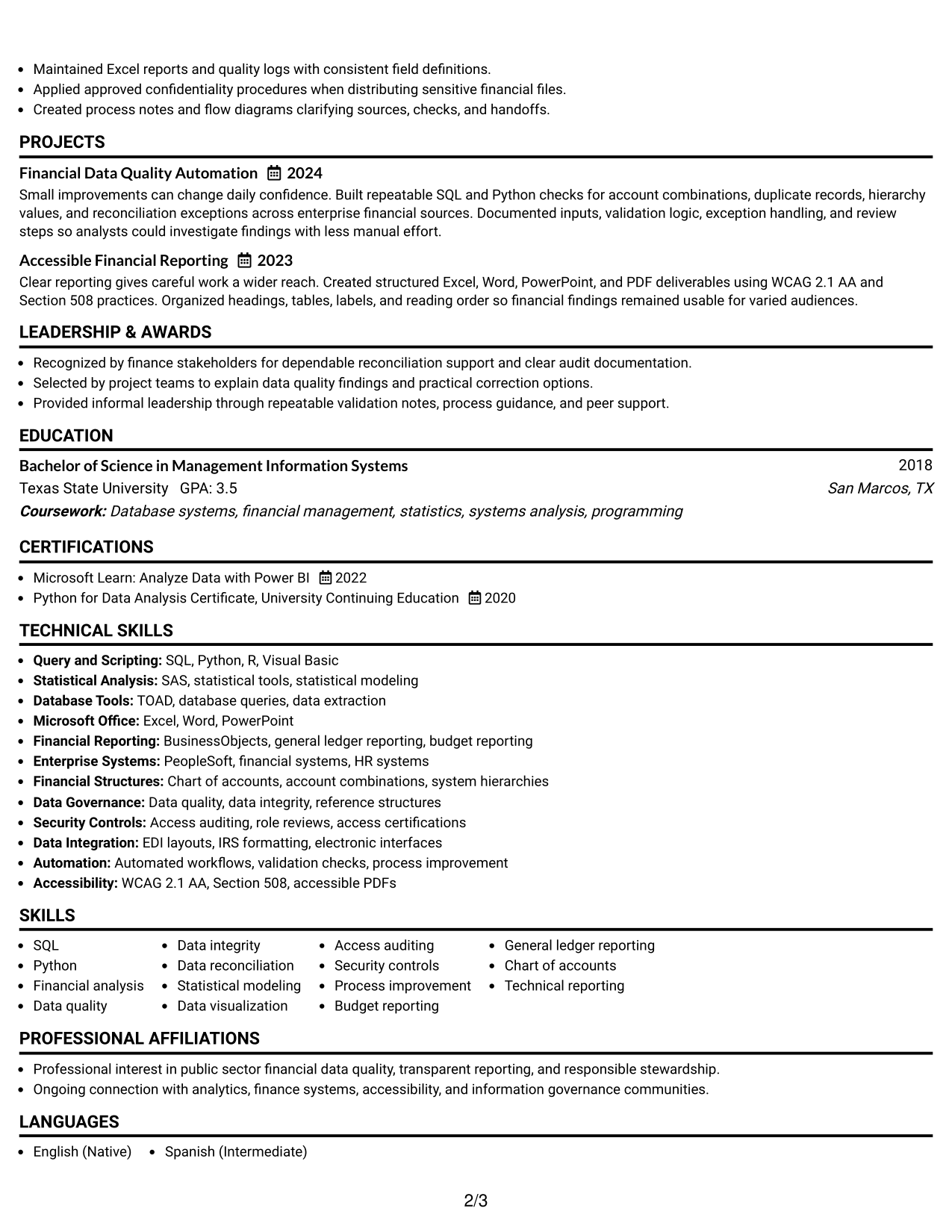 Resume Example Page 2