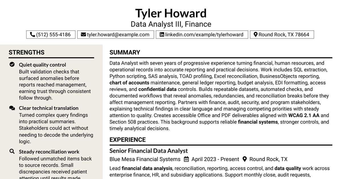 7 Data Analyst III - Finance Resume Templates with Example