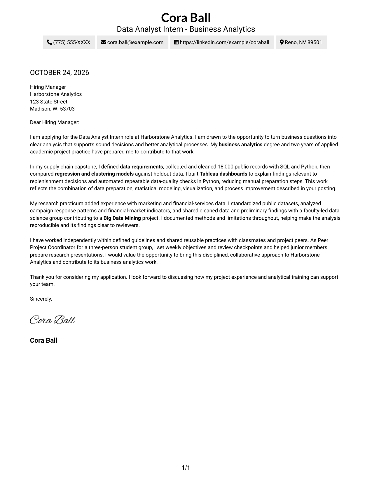 Cover letter example — page 1