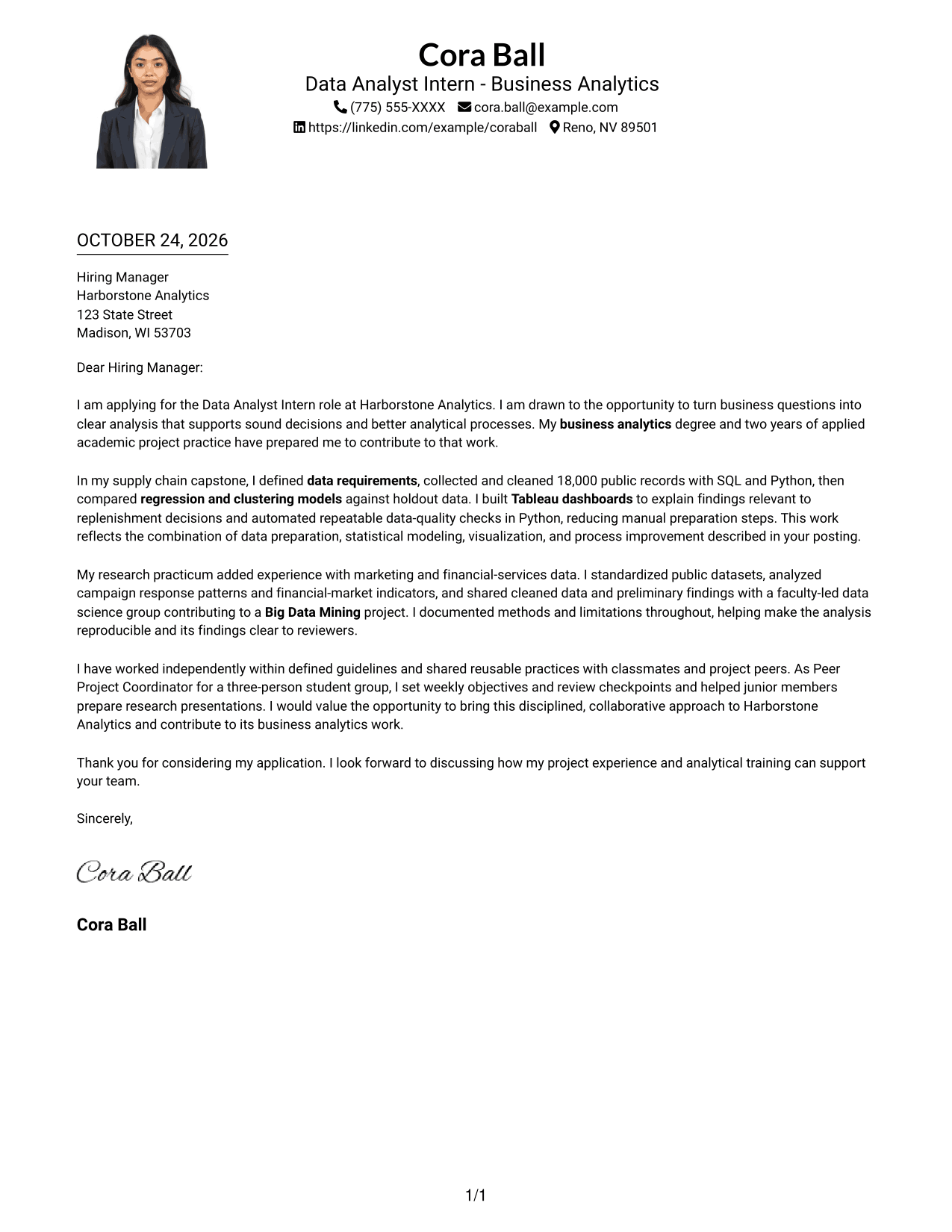 Cover letter example — page 1