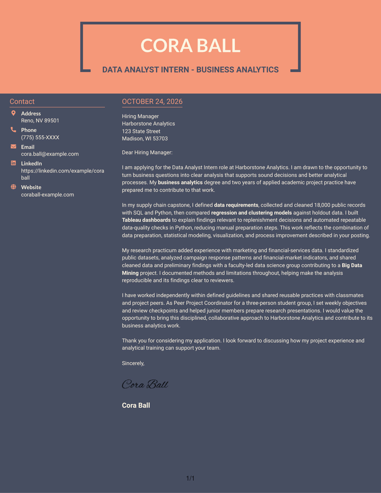 Cover letter example — page 1