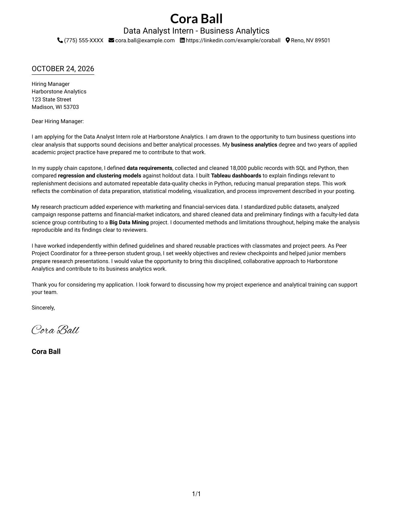 Cover letter example — page 1