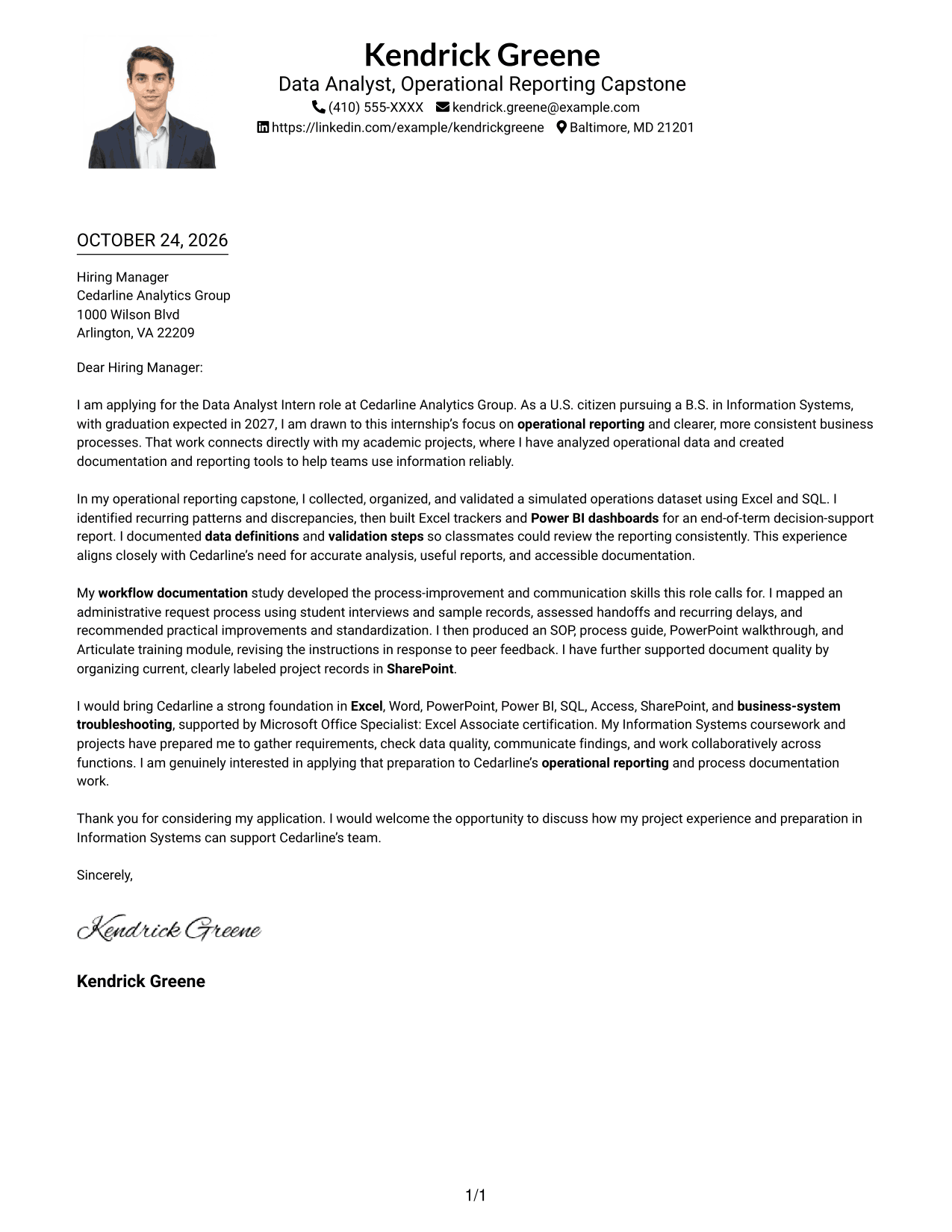 Cover letter example — page 1