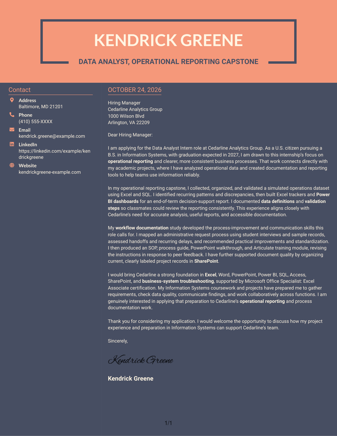 Cover letter example — page 1