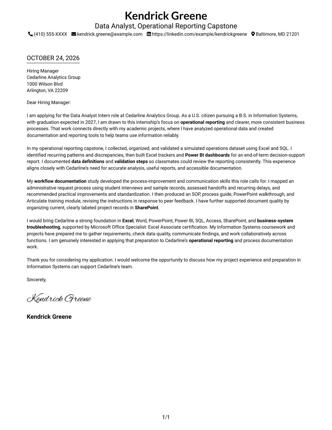 Cover letter example — page 1