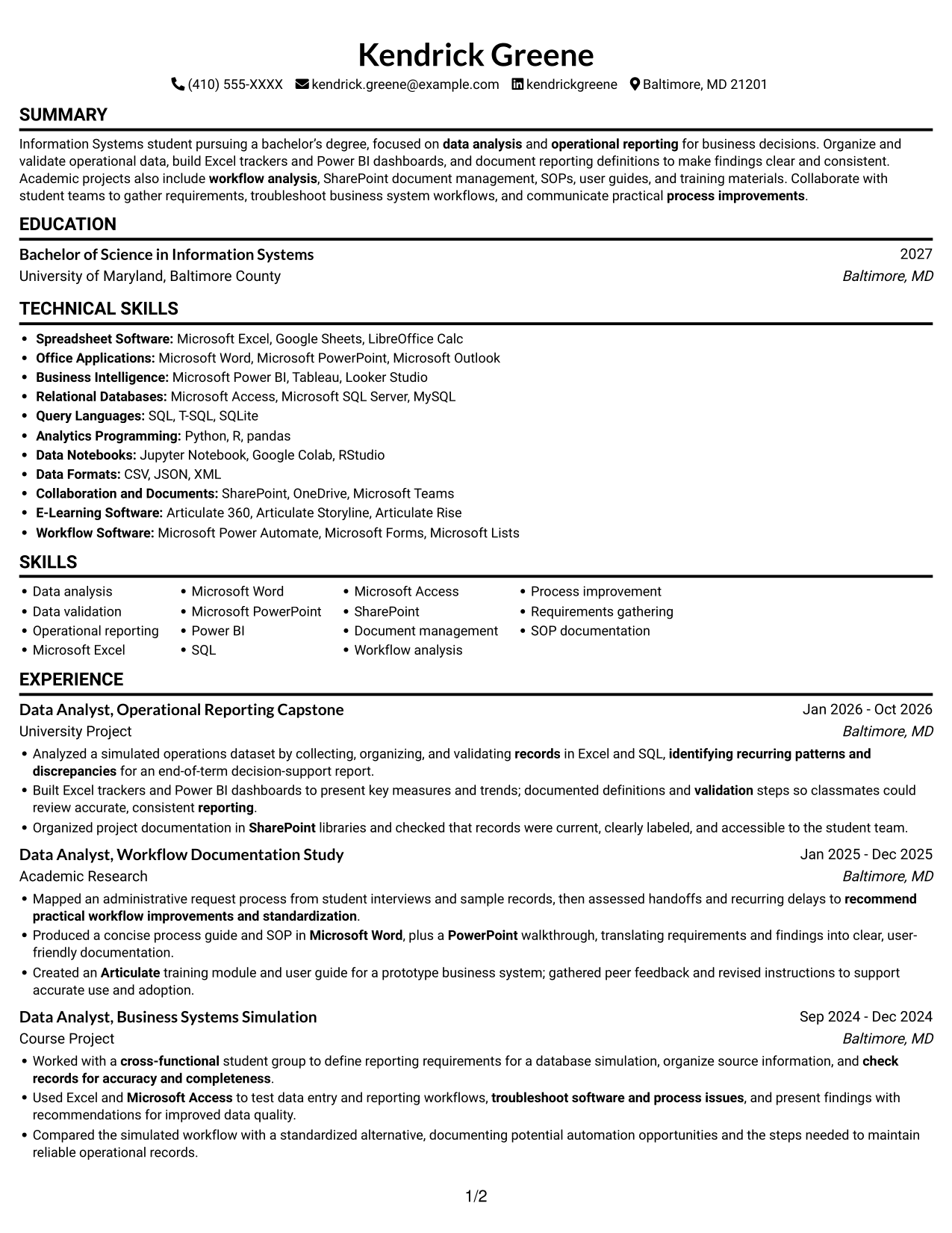 Resume example — page 1