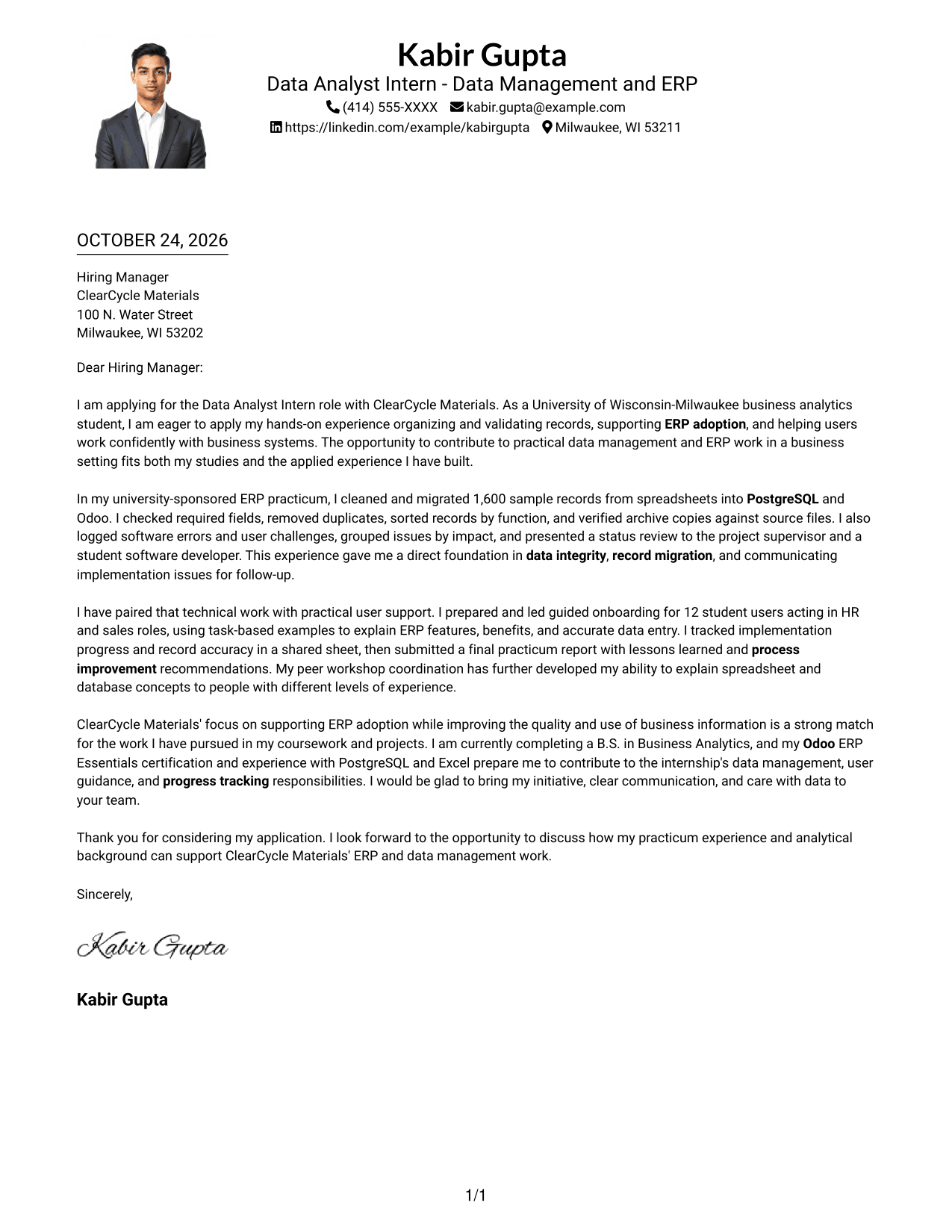 Cover letter example — page 1