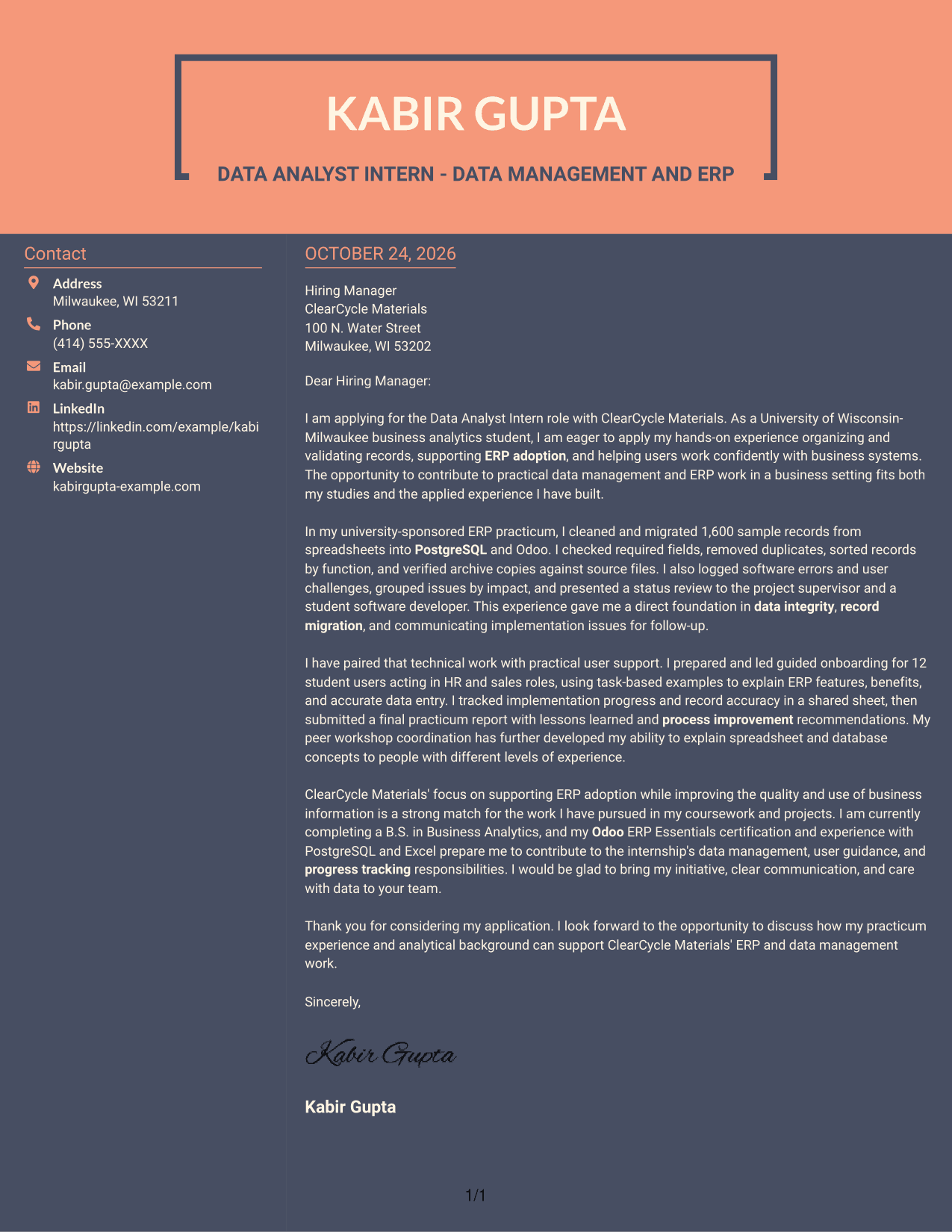 Cover letter example — page 1