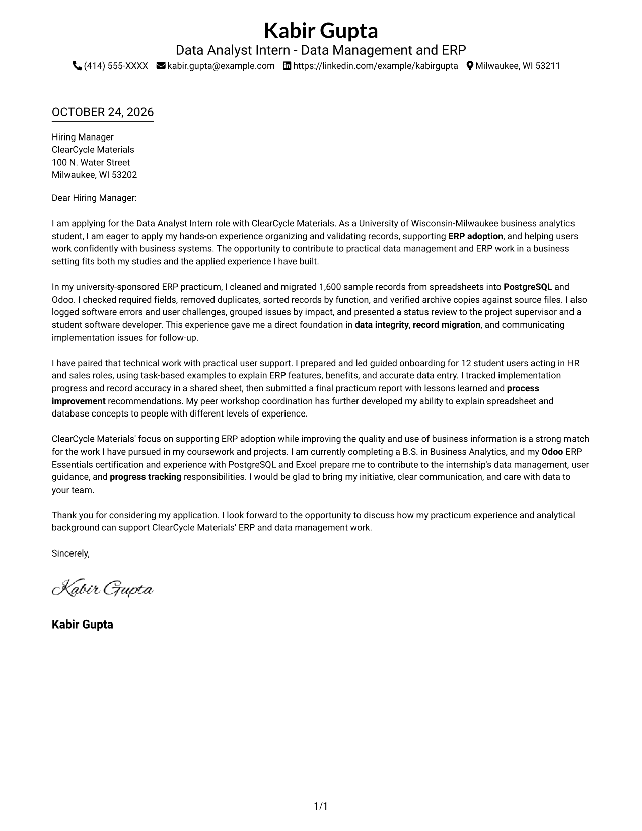 Cover letter example — page 1
