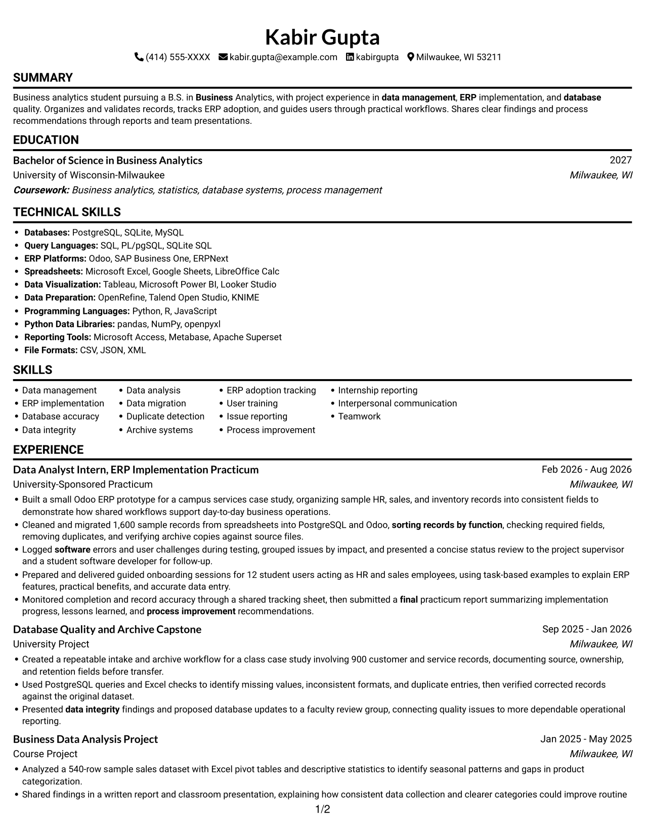 Resume example — page 1
