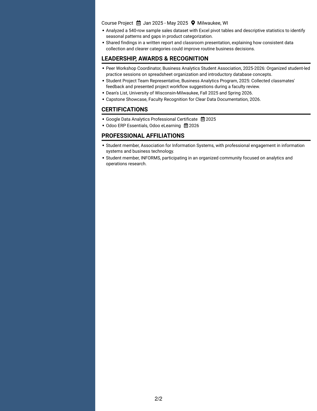 Resume example — page 2