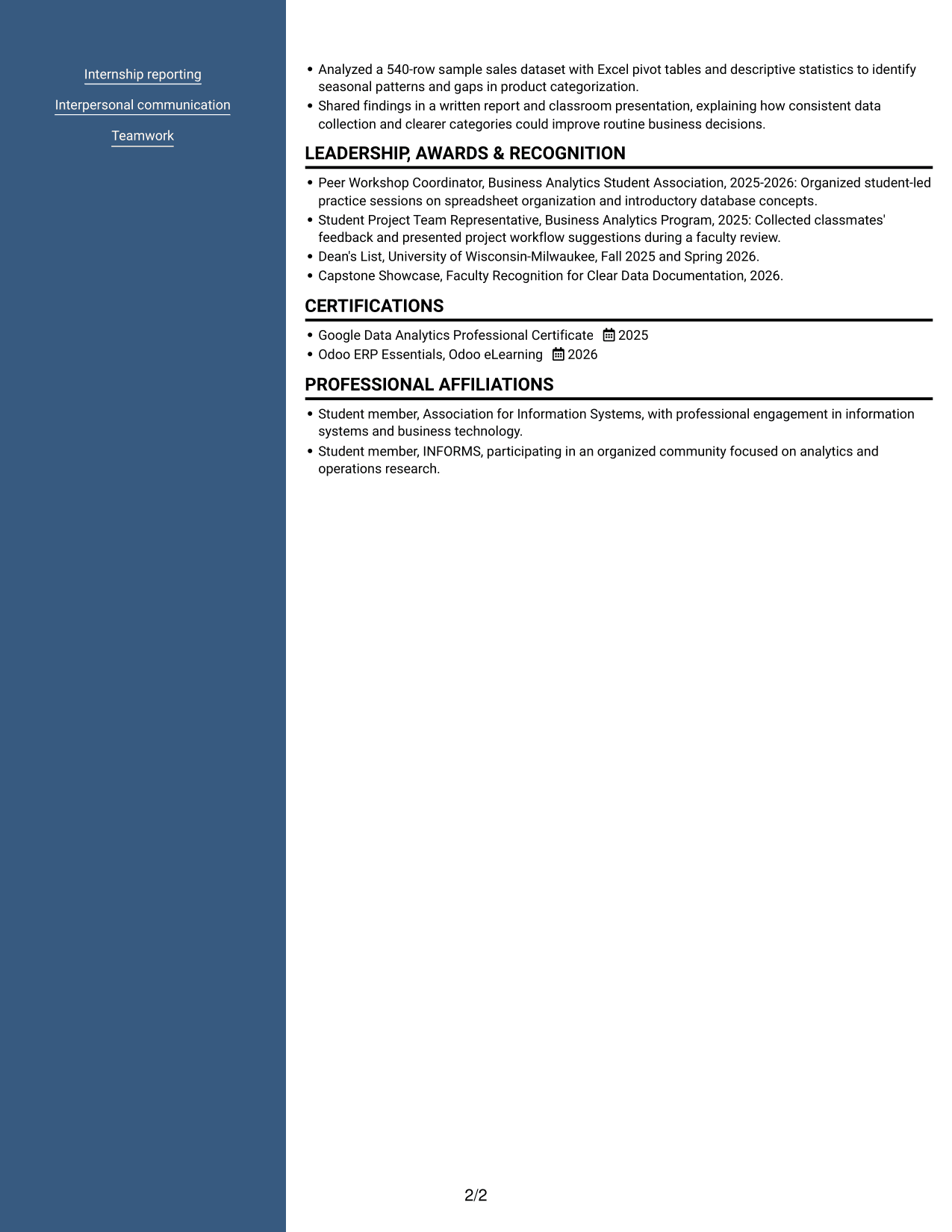 Resume example — page 2