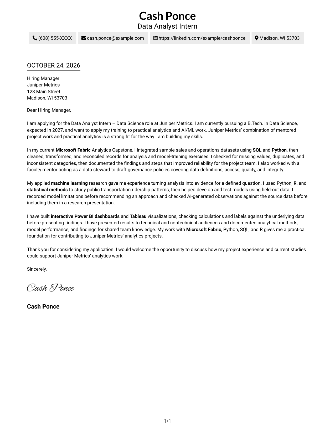 Cover letter example — page 1