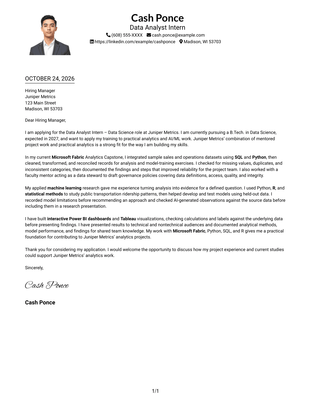 Cover letter example — page 1
