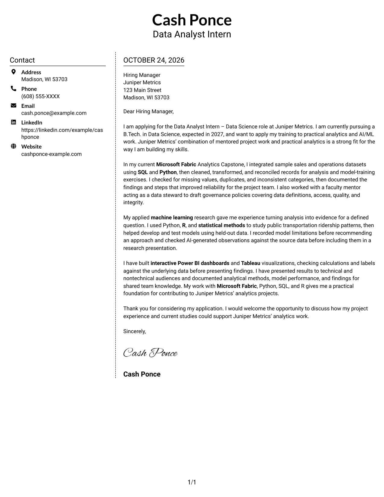 Cover letter example — page 1