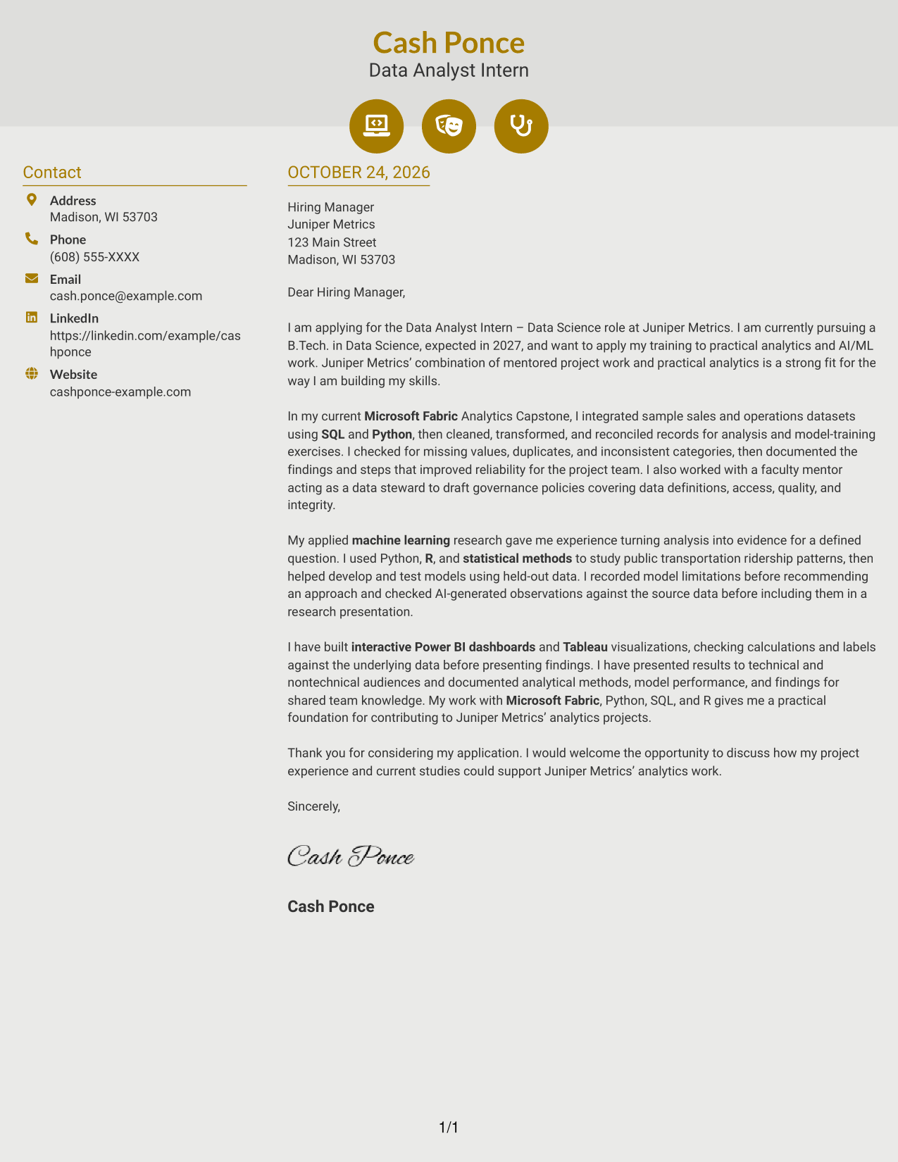 Cover letter example — page 1