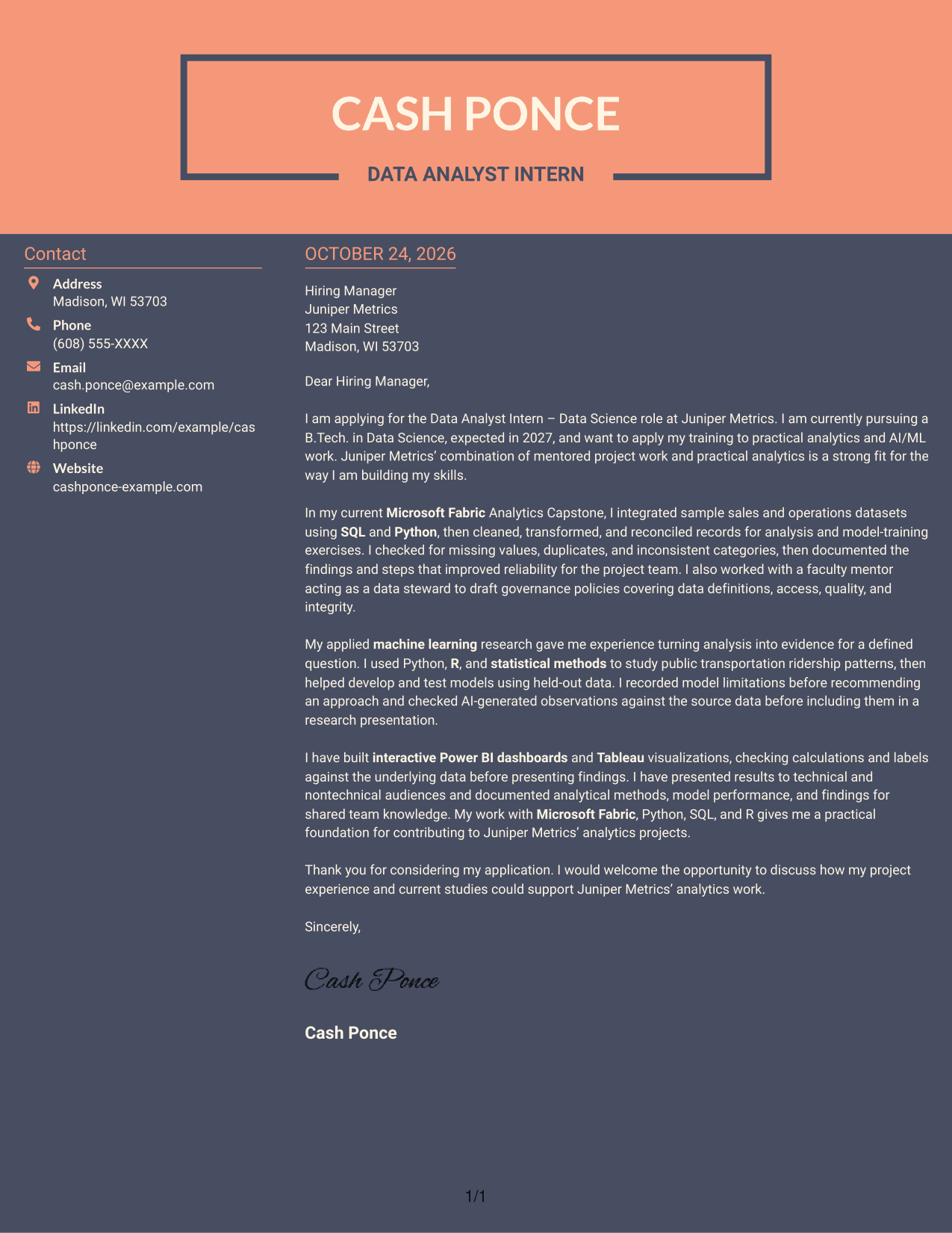 Cover letter example — page 1
