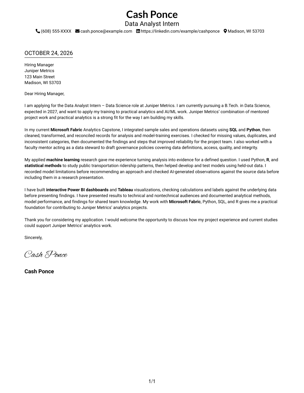 Cover letter example — page 1