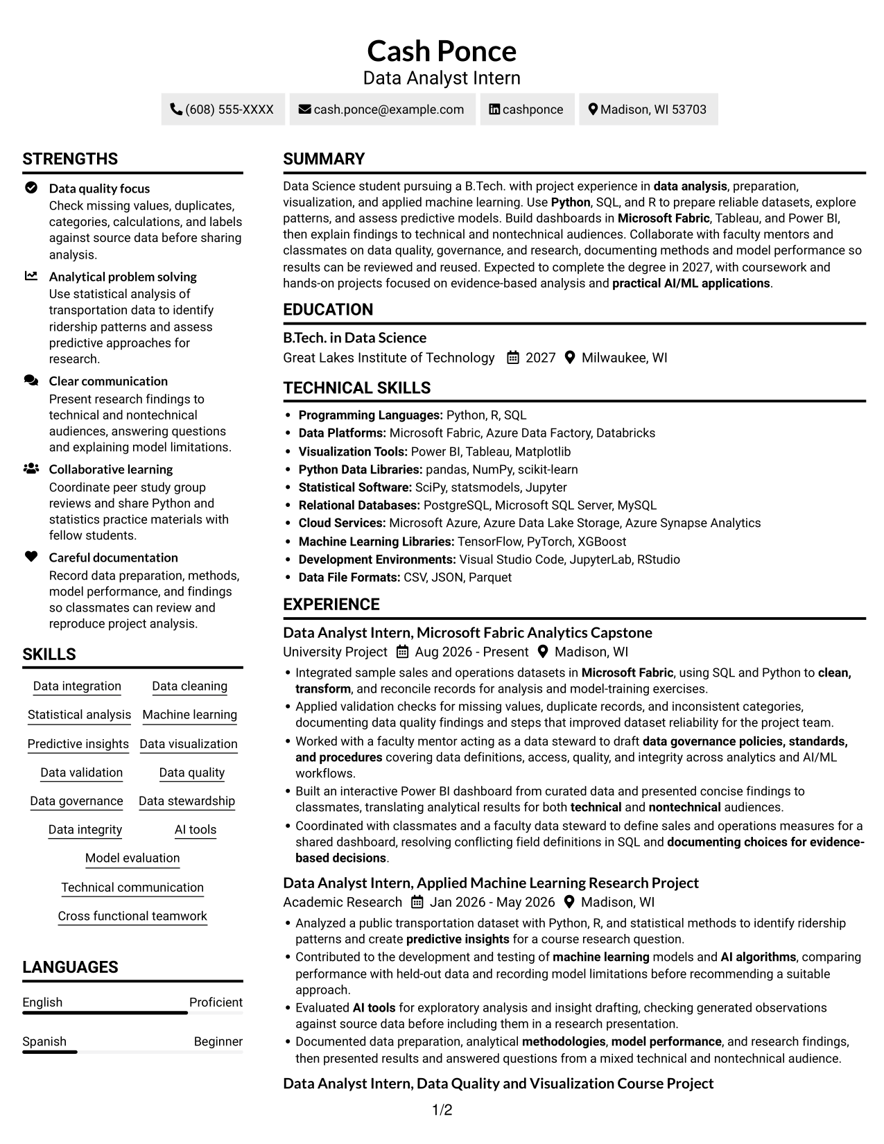 Resume example — page 1