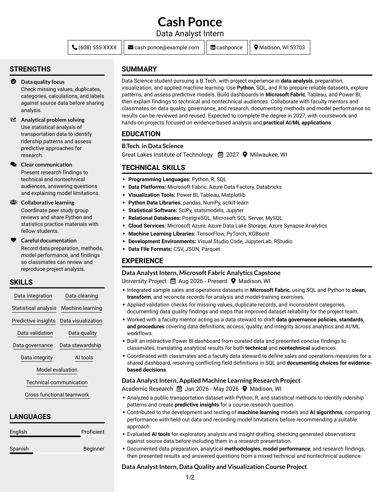 Resume example — page 1