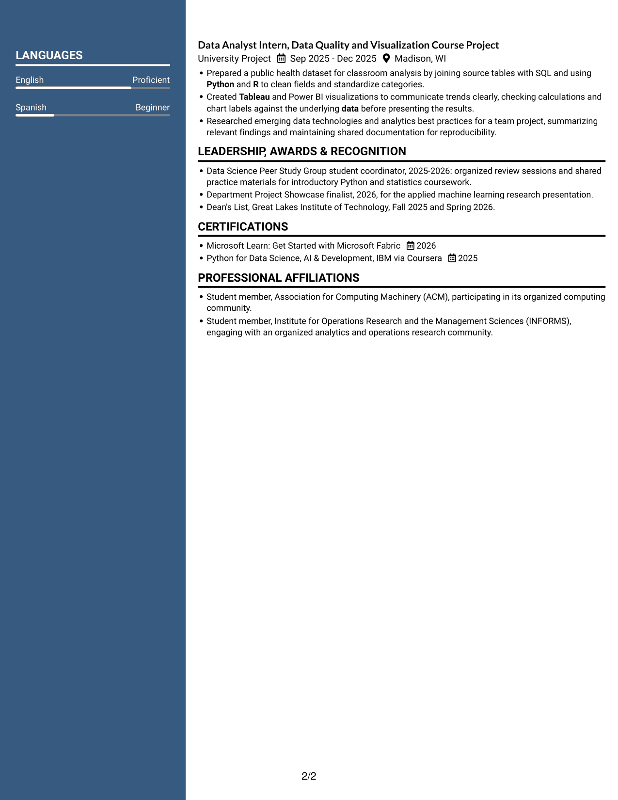 Resume example — page 2