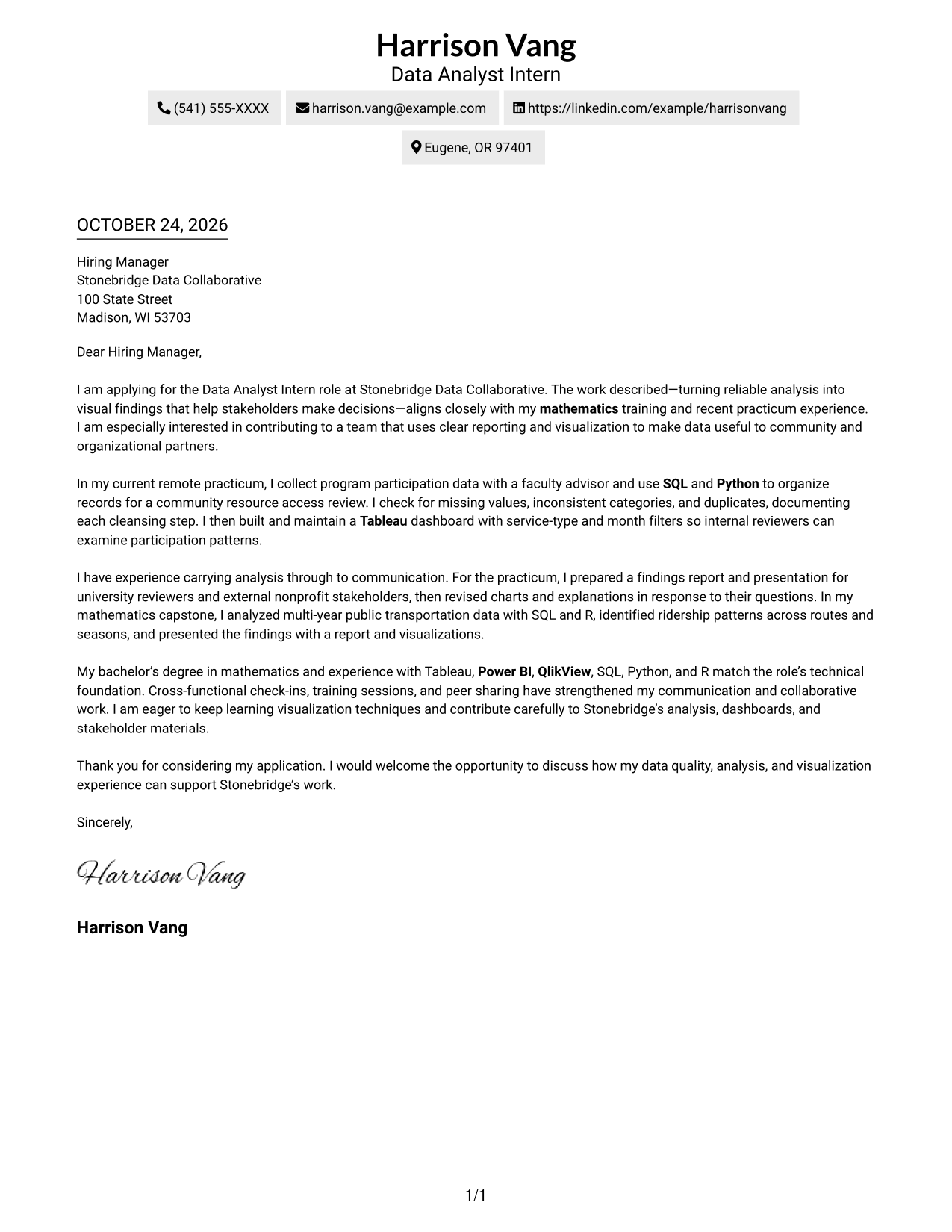 Cover letter example — page 1