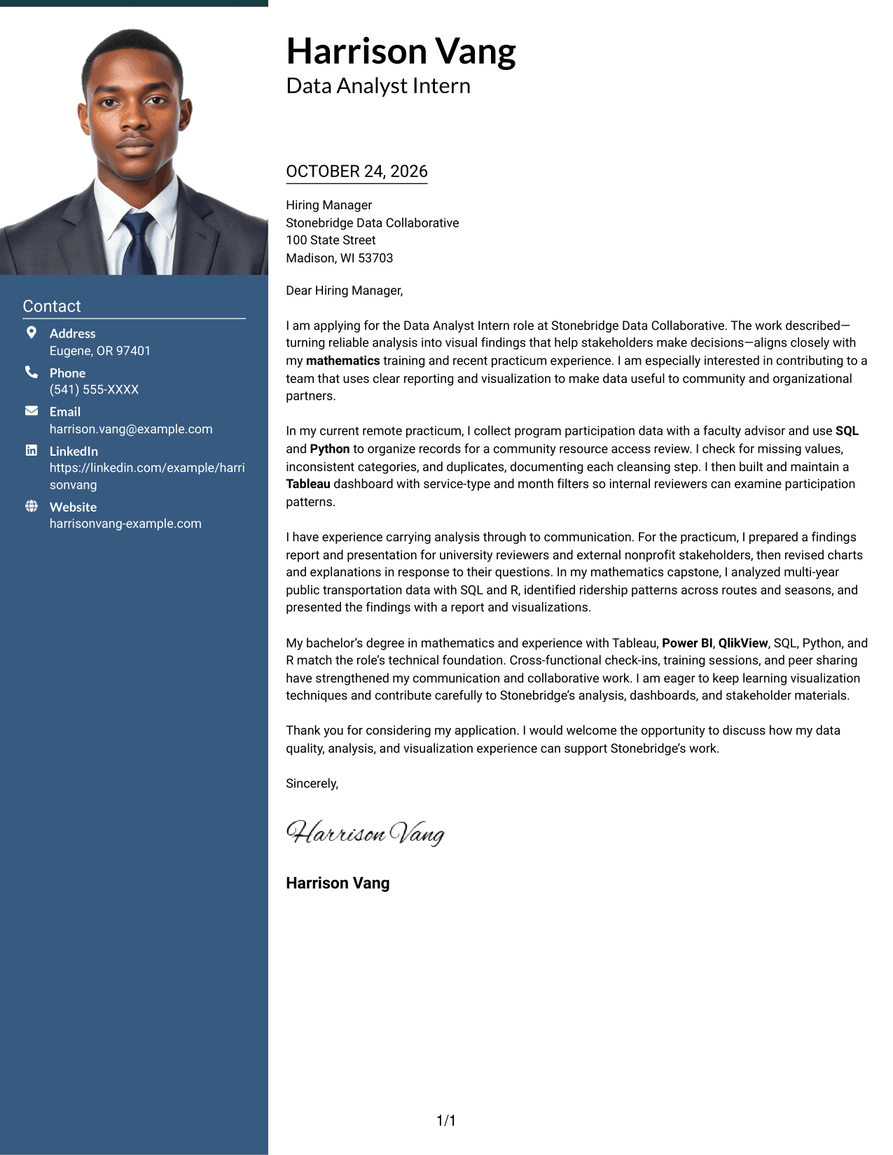 Cover letter example — page 1