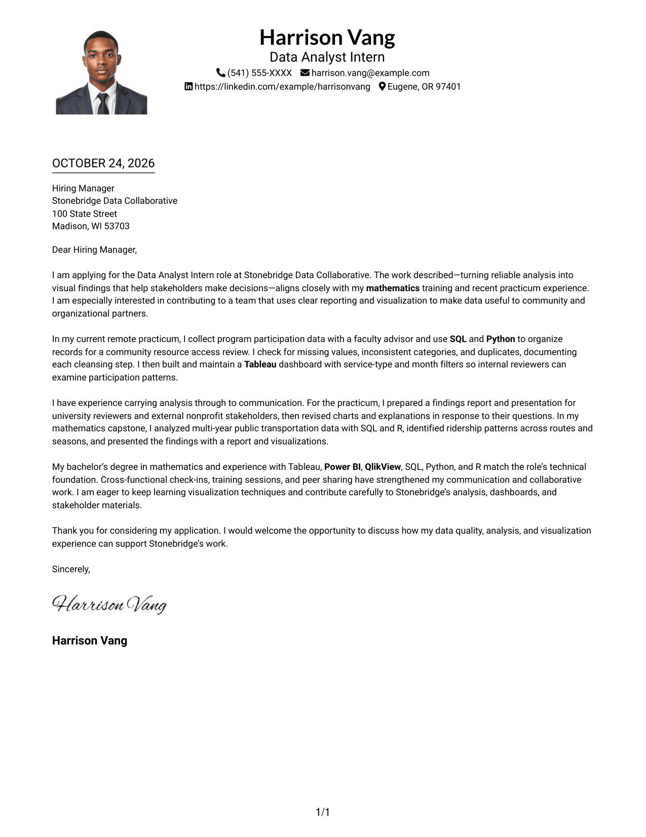 Cover letter example — page 1